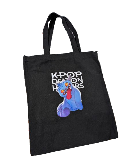 K-POP Demon Hunters "Derpy Tiger" Tote Bag - Black Canvas Shopper