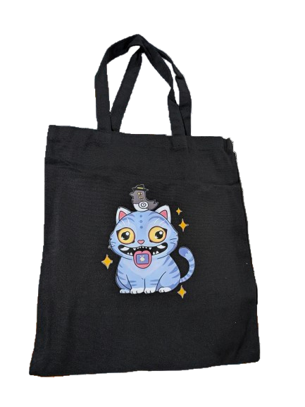 K-POP Demon Hunters "Chibi Tiger" Tote Bag - Black Canvas Shopper