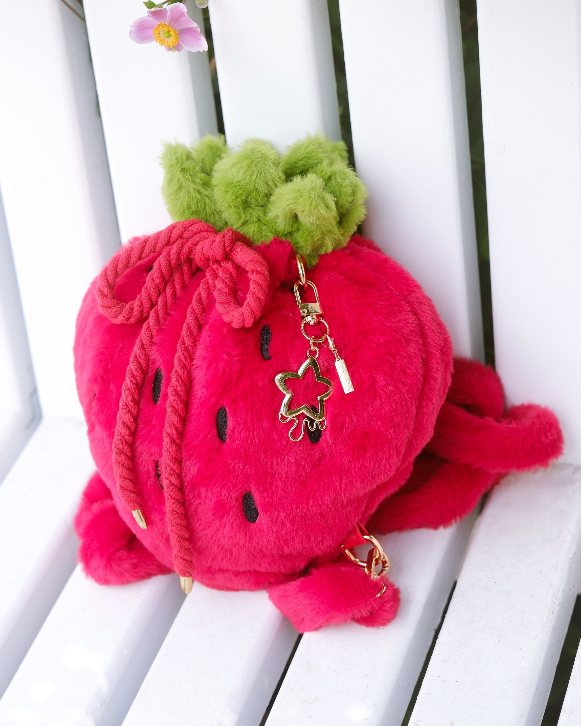 Luxe Velour Soft Strawberry Drawstring Bag [RED]