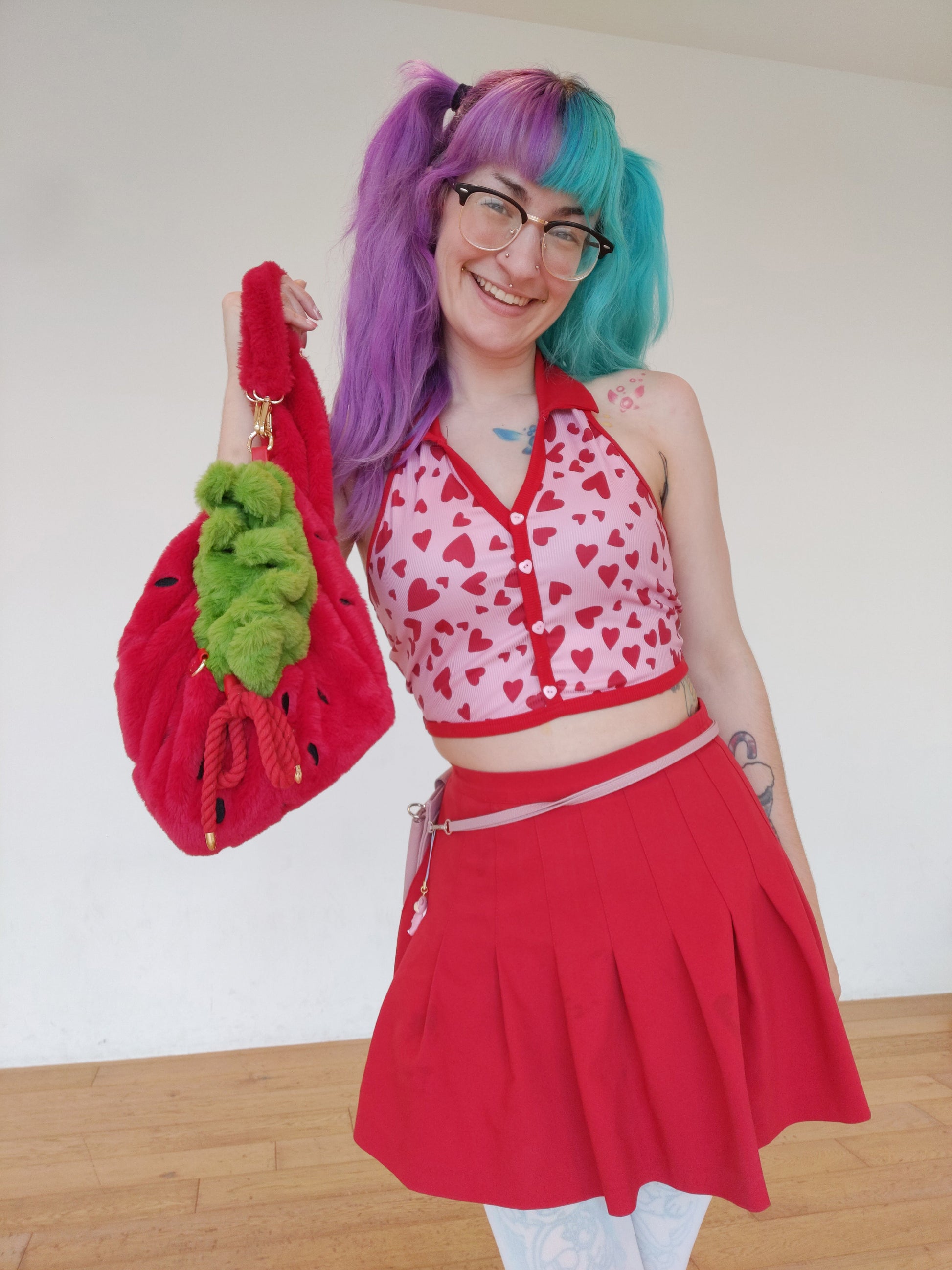 Luxe Velour Soft Strawberry Drawstring Bag [RED]