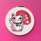 "Lucky Kitty" Counted Cross Stitch Kit - Miss Fluff Retro Art DIY