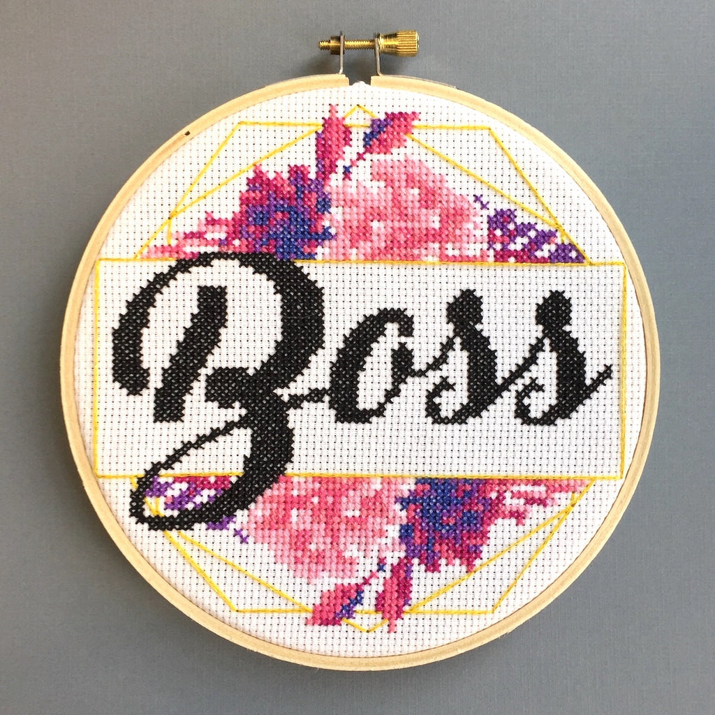 "Boss" Counted Cross Stitch Kit - Floral & Gold DIY Pattern