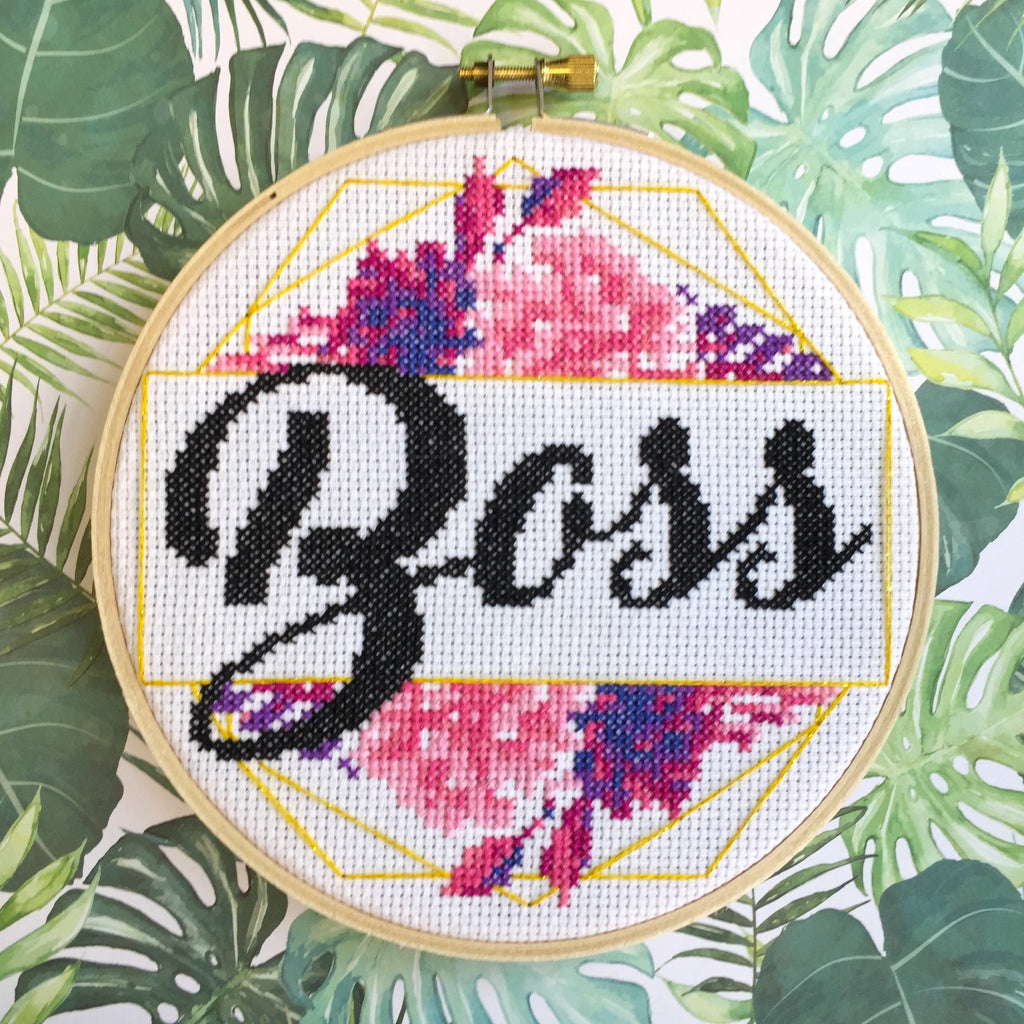 "Boss" Counted Cross Stitch Kit - Floral & Gold DIY Pattern