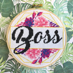 "Boss" Counted Cross Stitch Kit - Floral & Gold DIY Pattern