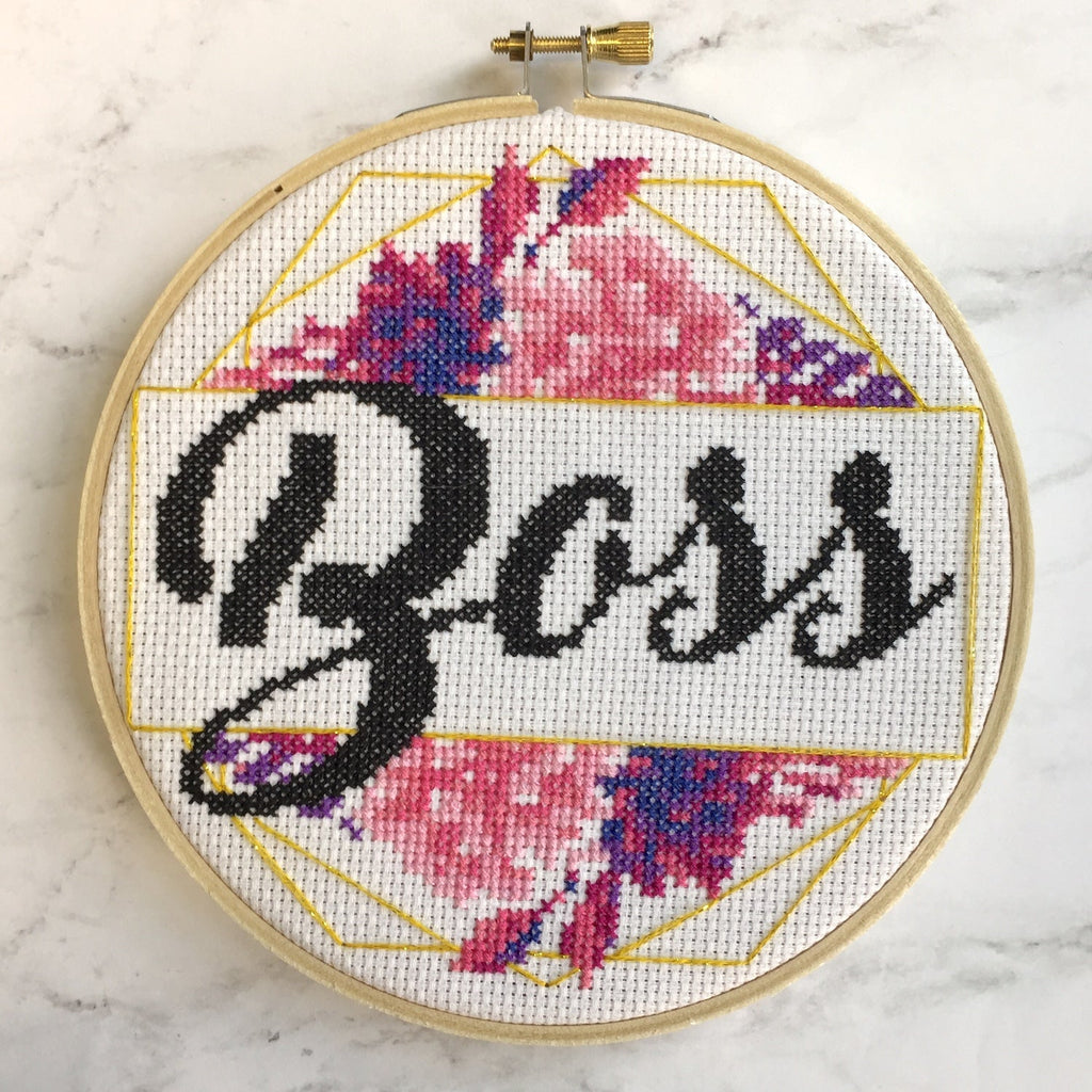 "Boss" Counted Cross Stitch Kit - Floral & Gold DIY Pattern