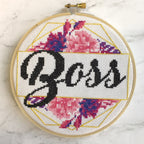 "Boss" Counted Cross Stitch Kit - Floral & Gold DIY Pattern