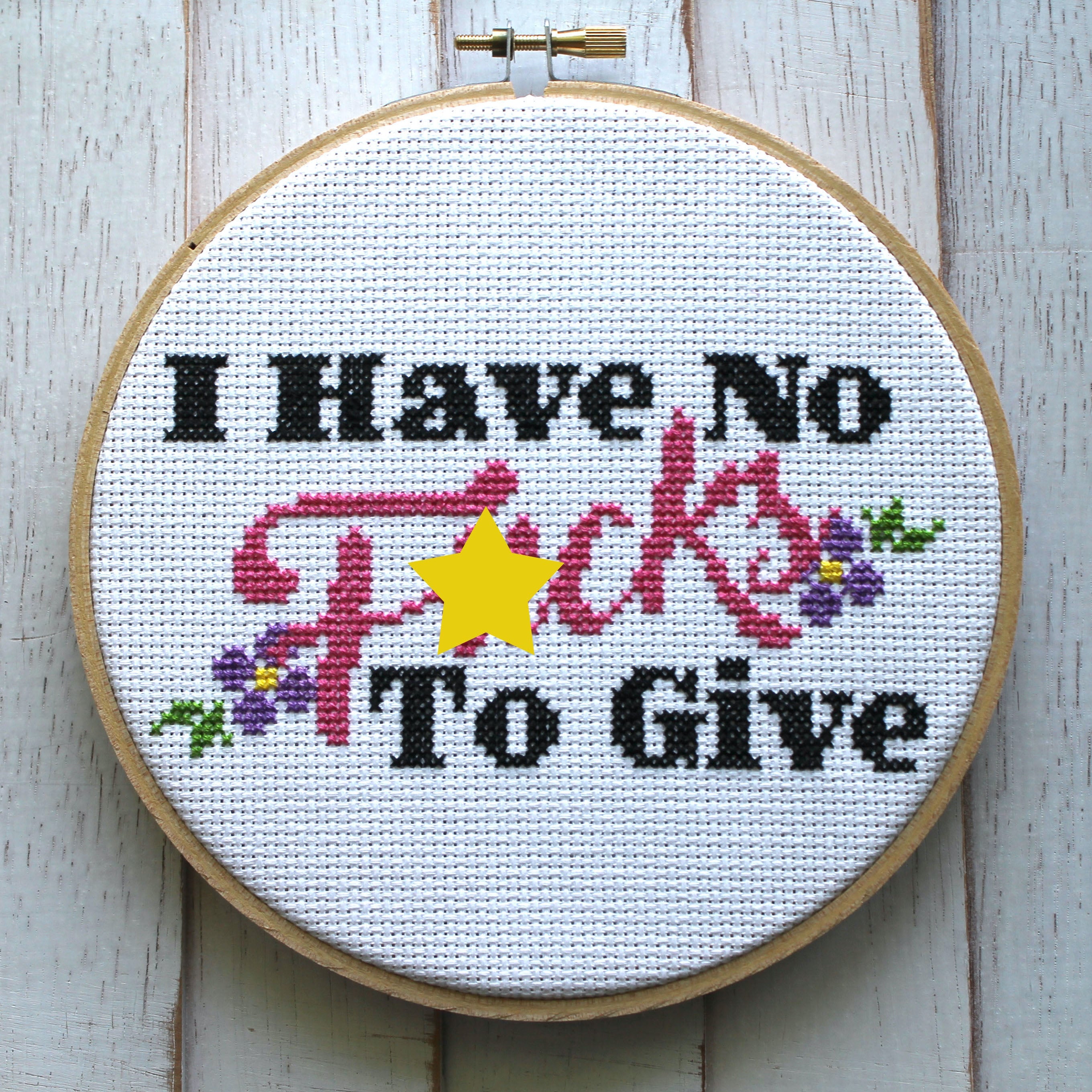 "I Have No Fucks To Give" Cross Stitch Kit - Floral + Foul Series DIY