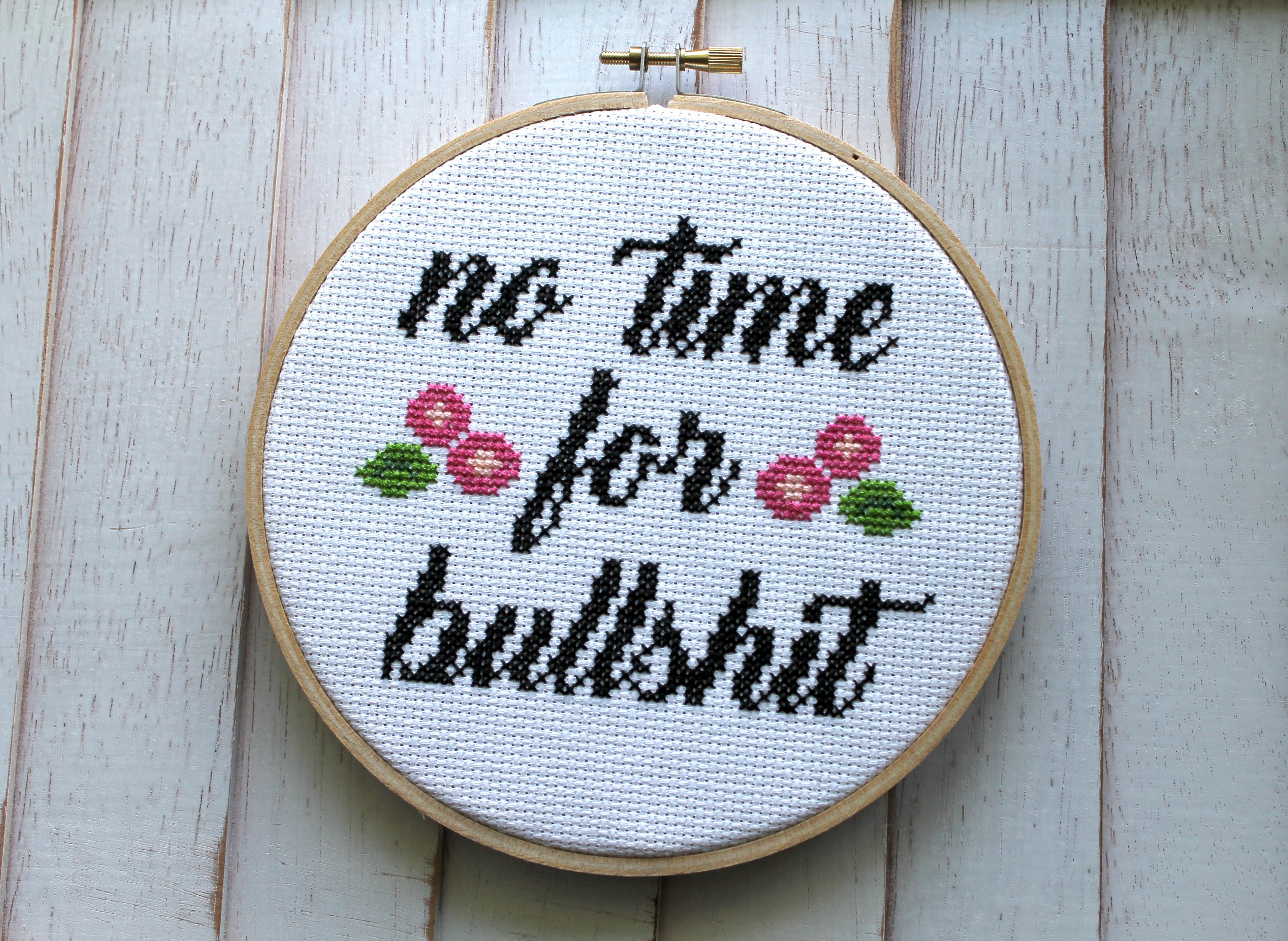 "No Time For Bullsh*t" Cross Stitch Kit - Floral + Foul Series DIY
