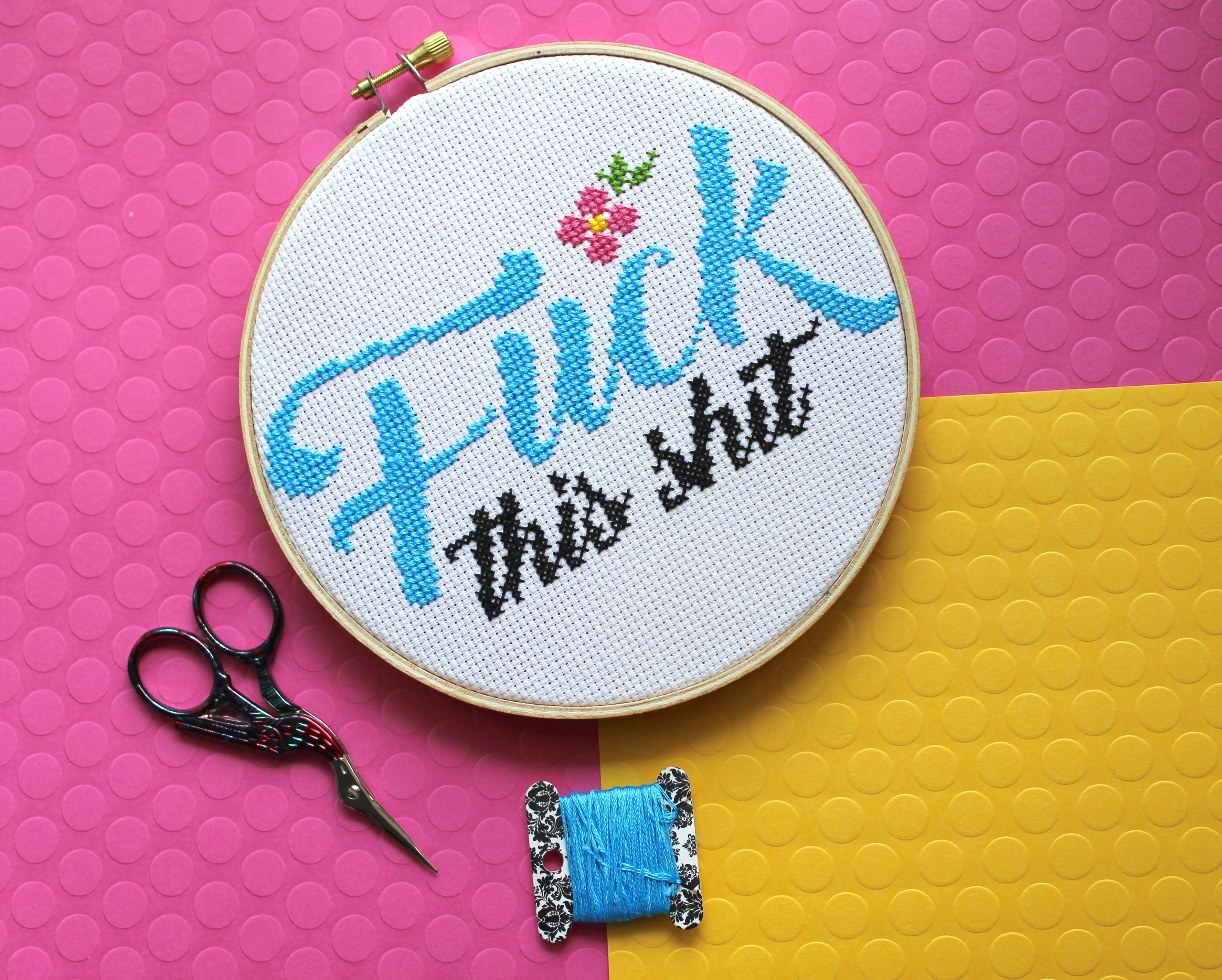"Fuck This Shit" Cross Stitch Kit - Floral + Foul Series DIY