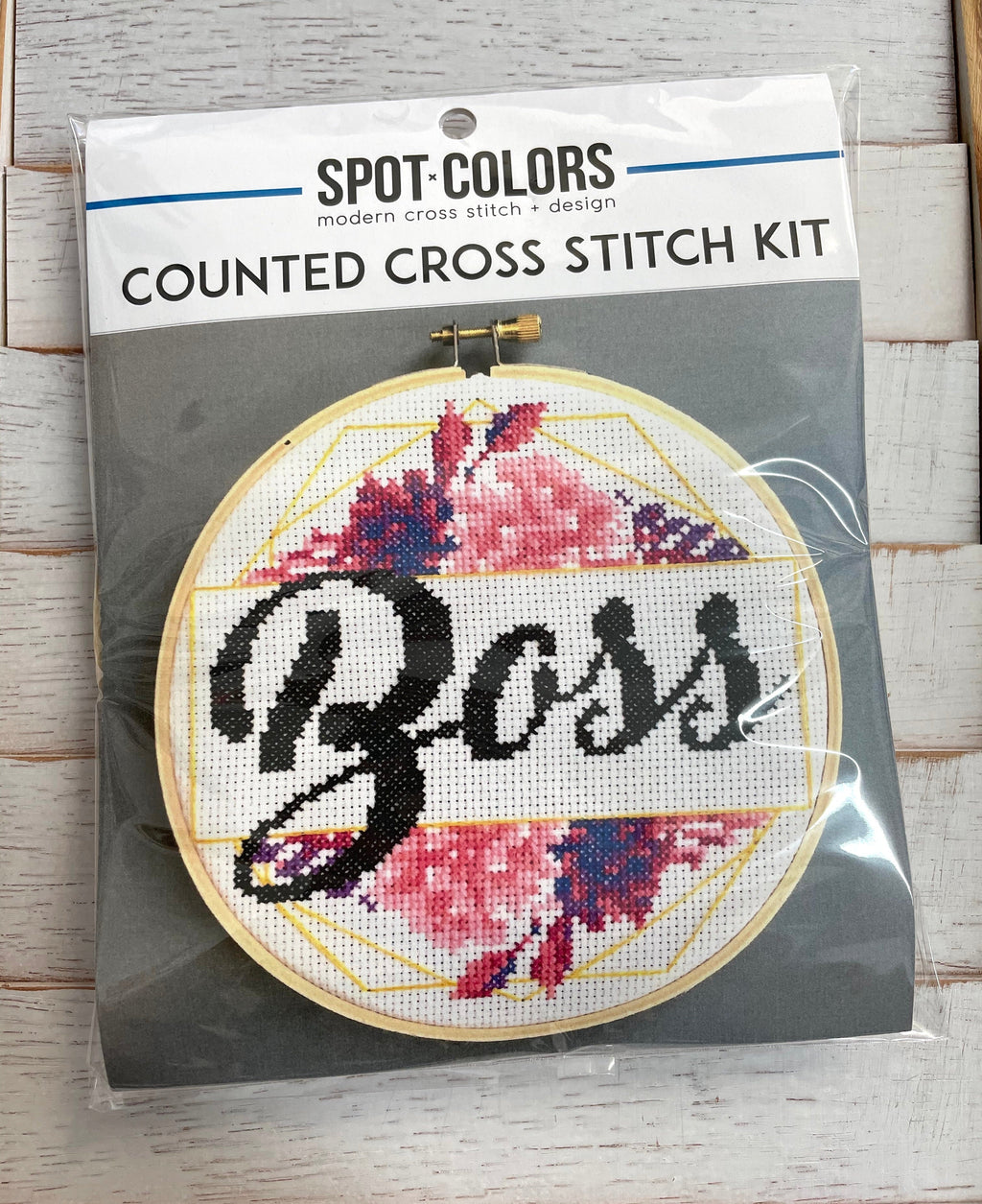 "Boss" Counted Cross Stitch Kit - Floral & Gold DIY Pattern