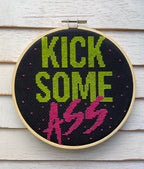 Kick Some Ass" Cross Stitch Kit - Neon Collection DIY