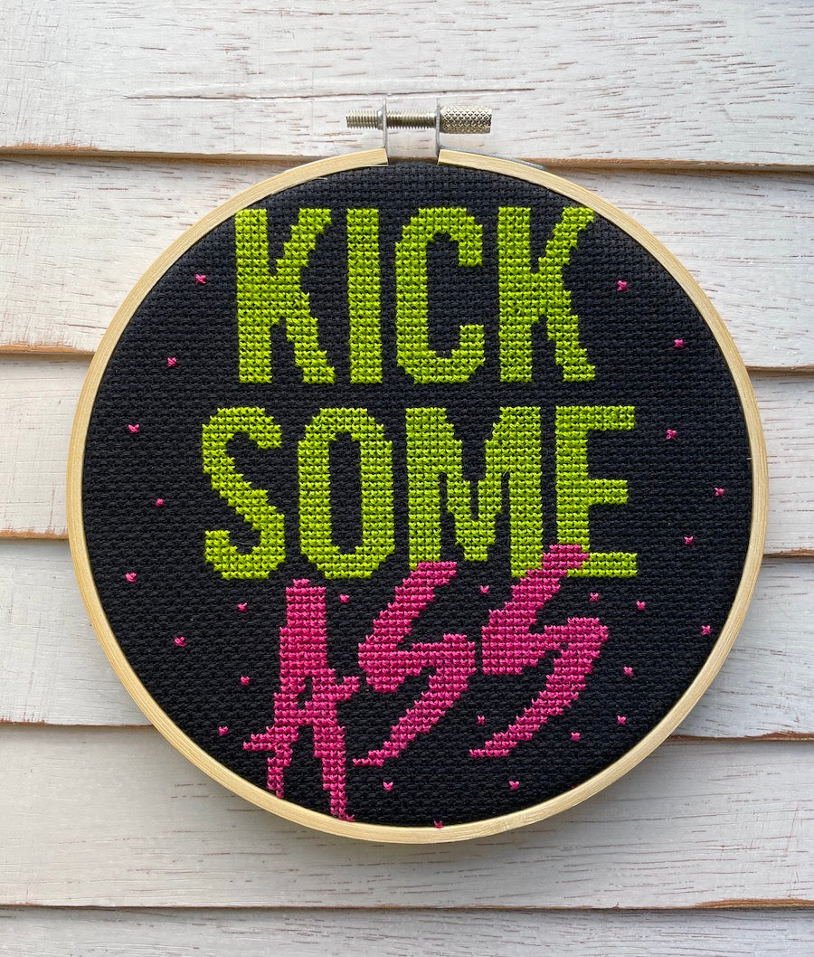 Kick Some Ass" Cross Stitch Kit - Neon Collection DIY