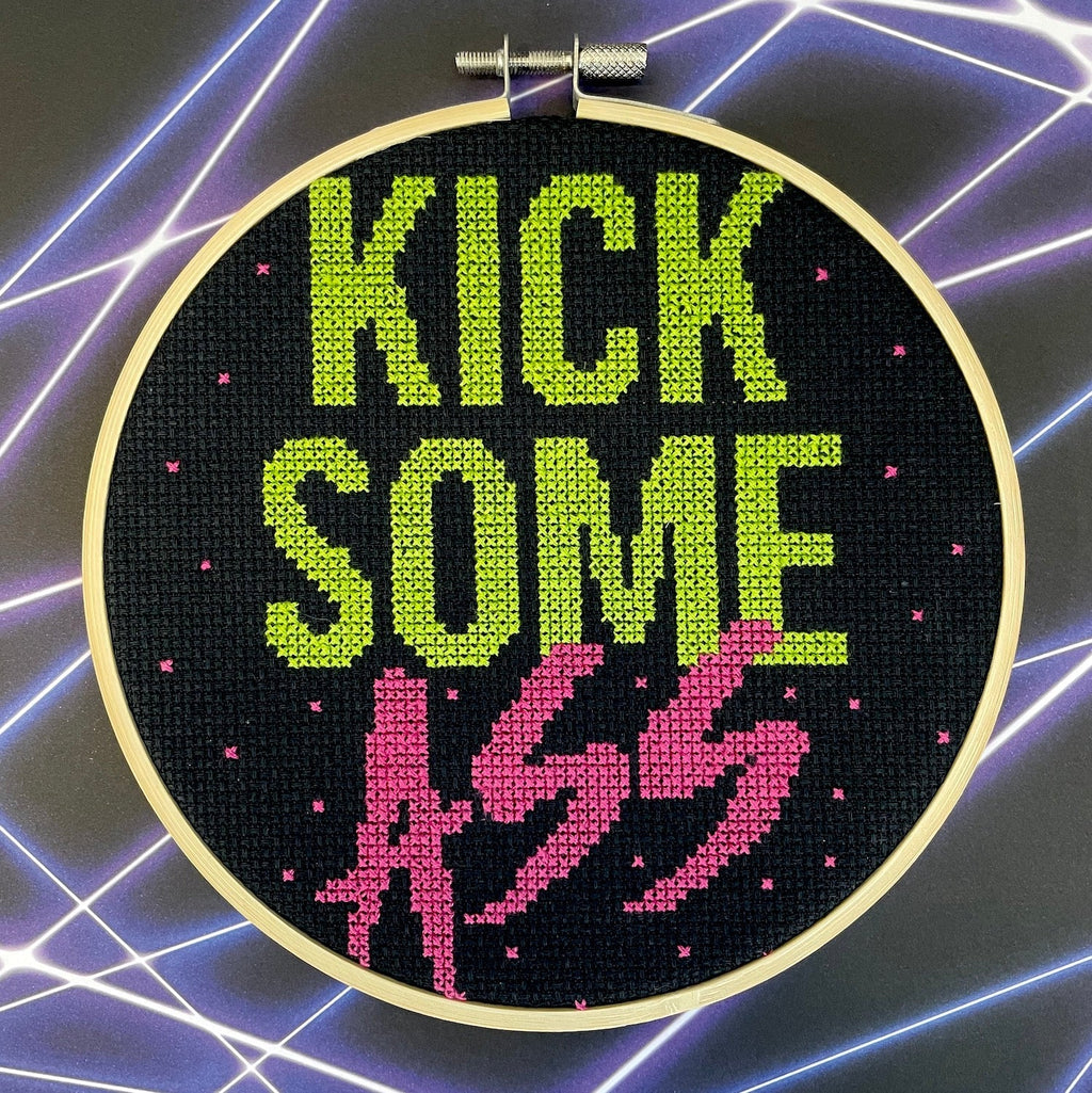 Kick Some Ass" Cross Stitch Kit - Neon Collection DIY