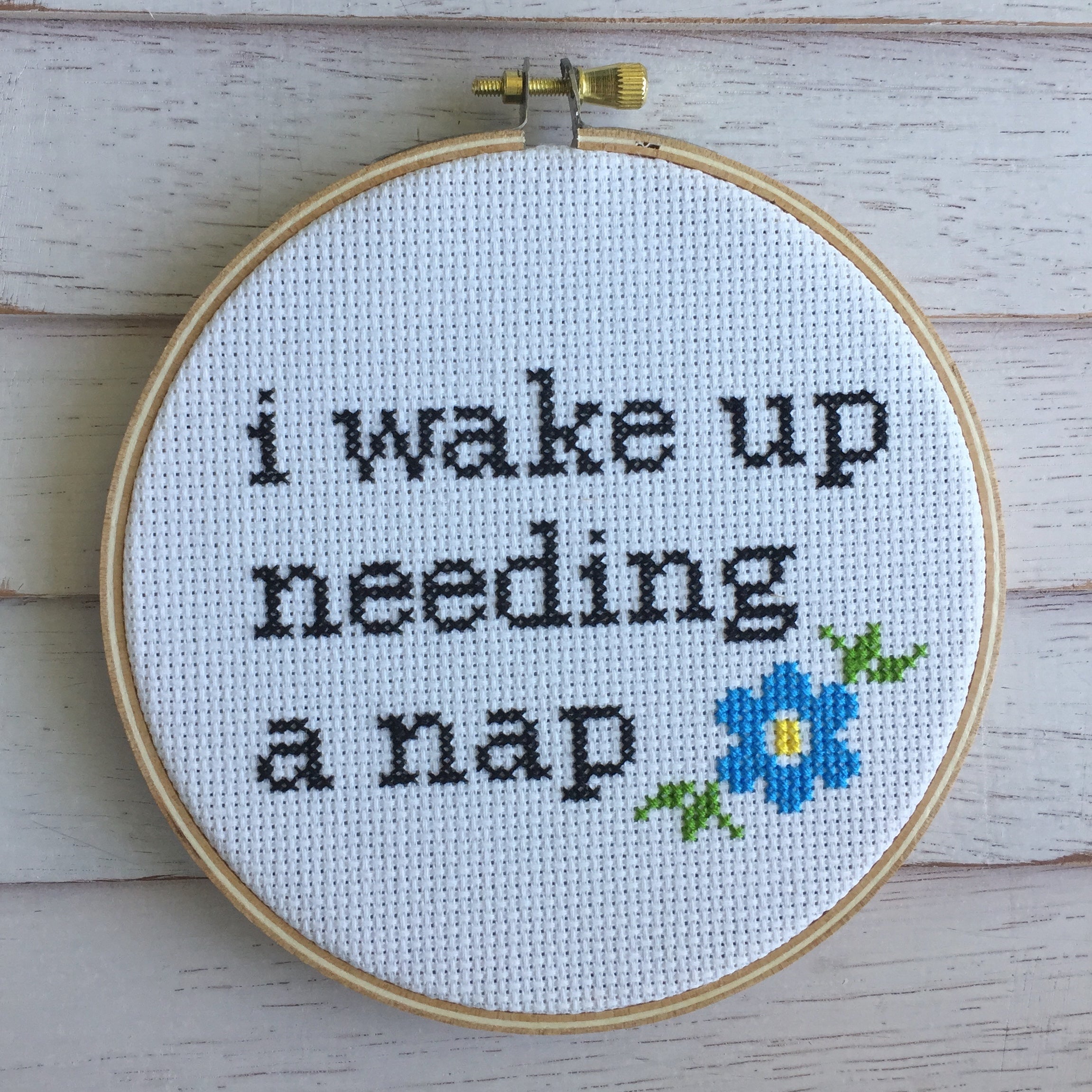 "Wake Up Needing A Nap" Cross Stitch Kit - Floral + Foul Series DIY