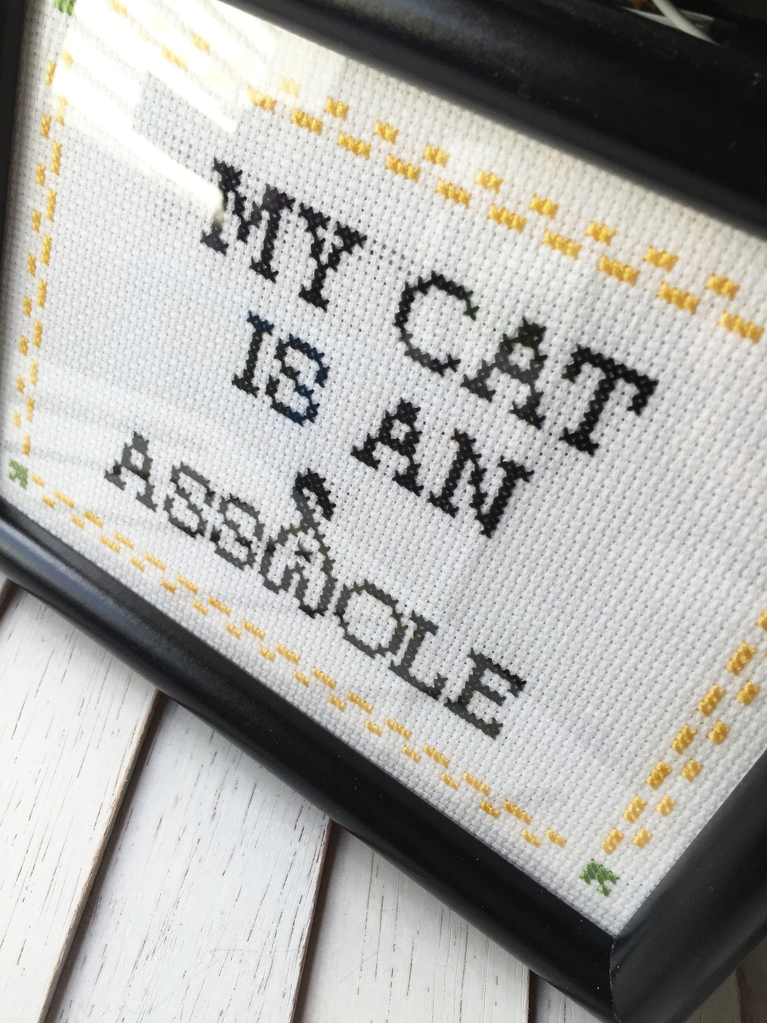 "My Cat Is An A**hole" Cross Stitch Kit - Funny Pet Lover DIY