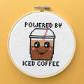 Powered By Iced Coffee" Cross Stitch Kit - DIY Counted Pattern