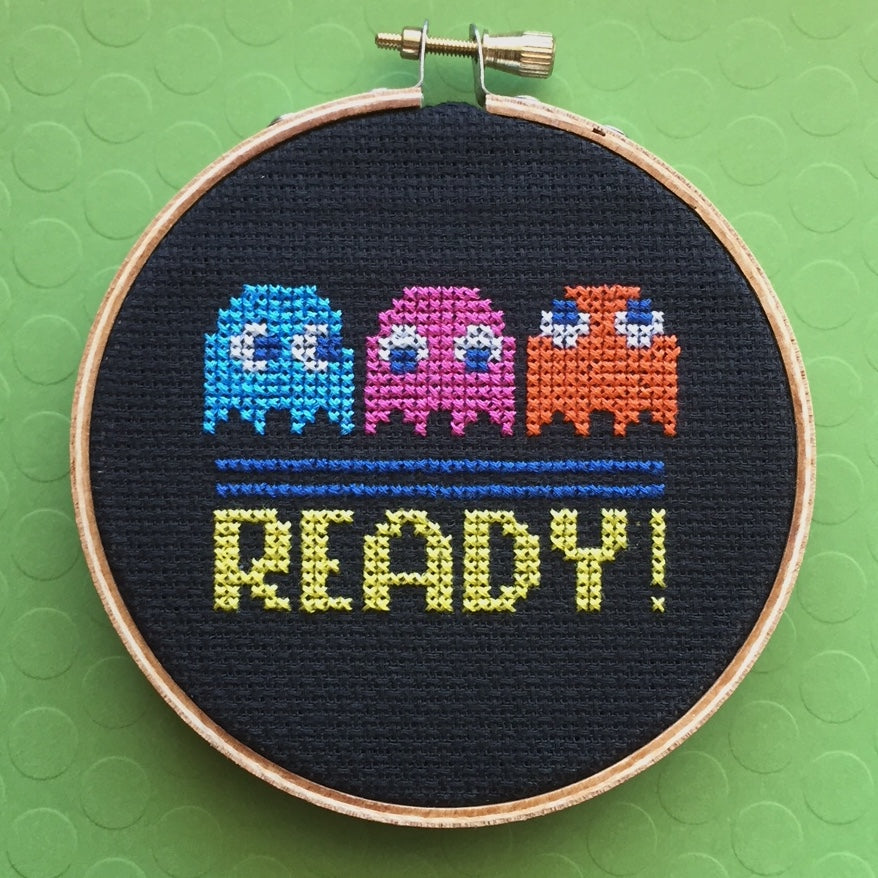 "READY!" Arcade Game Cross Stitch Kit - Retro Gaming DIY