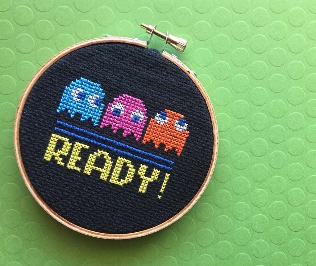 "READY!" Arcade Game Cross Stitch Kit - Retro Gaming DIY