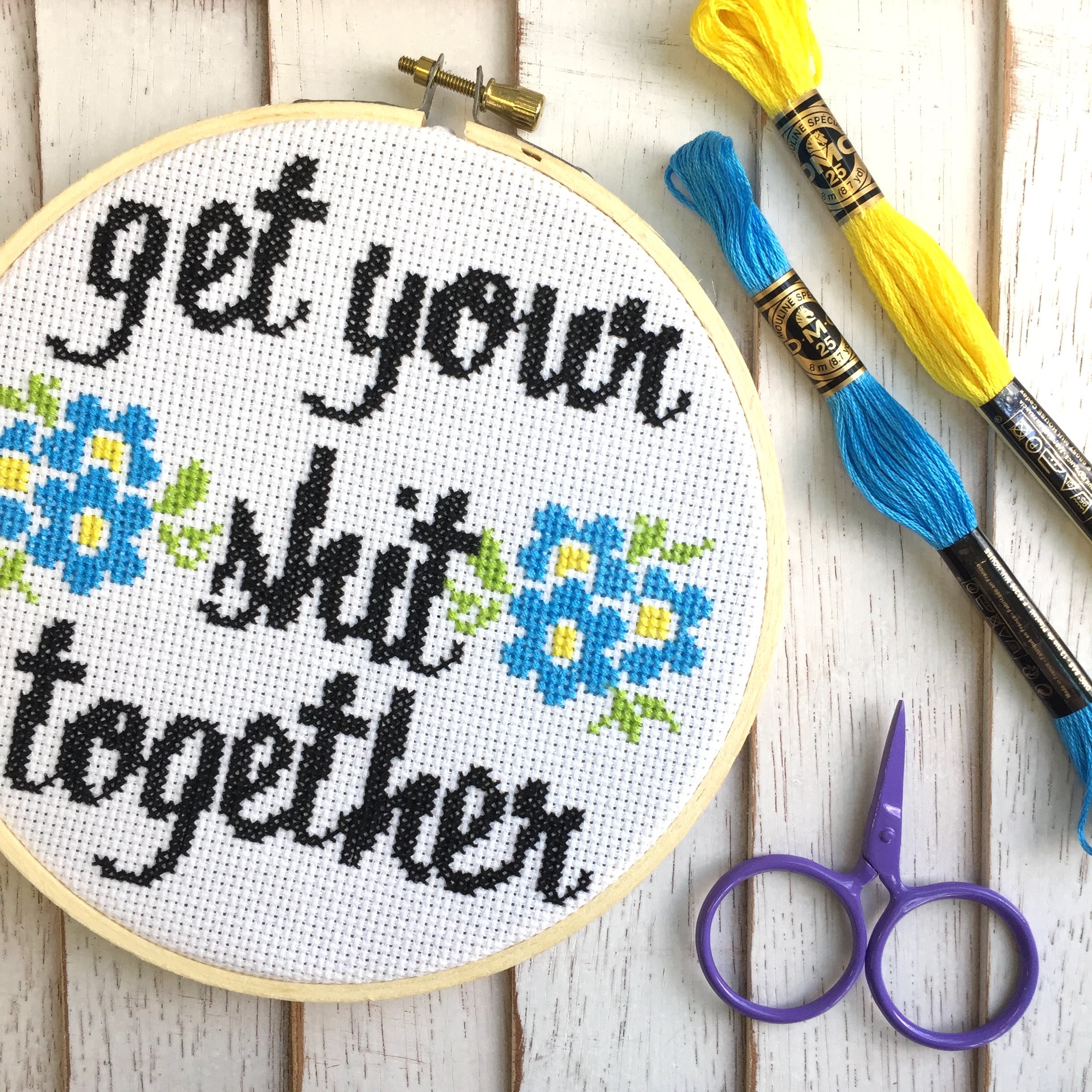"Get Your Shit Together" Cross Stitch Kit - Floral + Foul Series DIY