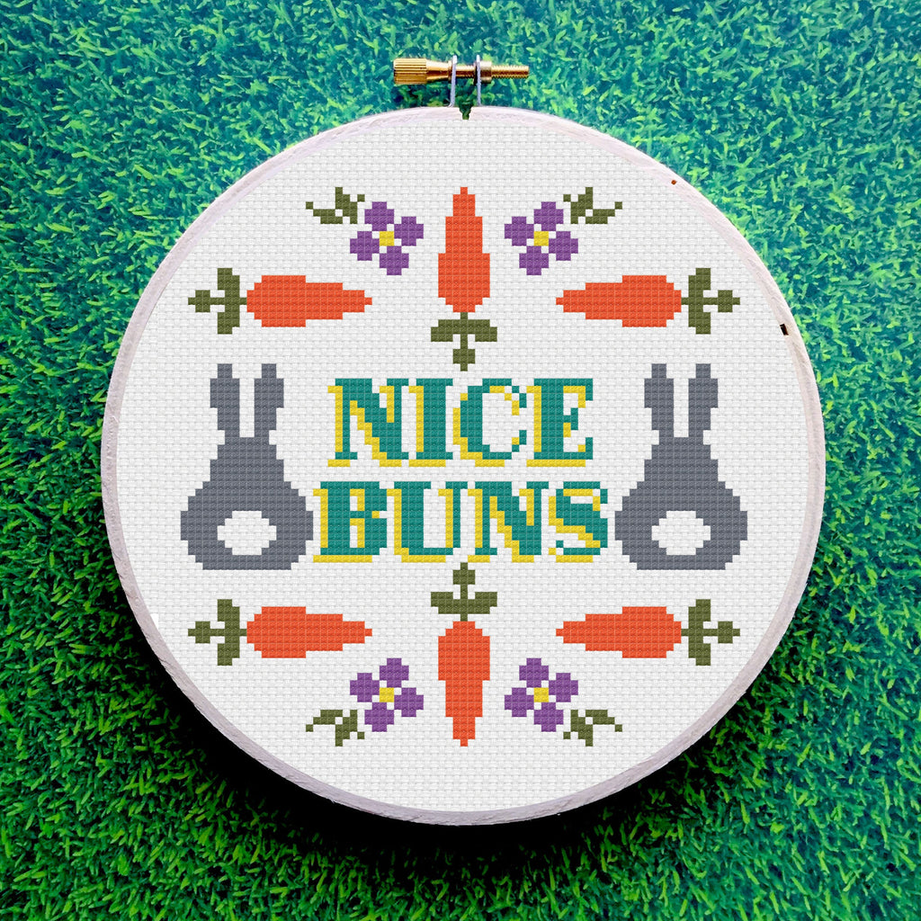 "Nice Buns" Counted Cross Stitch Kit - Funny Animal Pun DIY