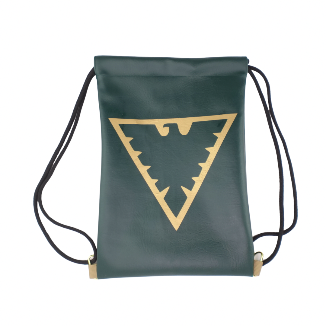 Green Phoenix Faux Leather Drawstring Bag