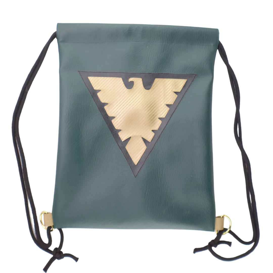 Green Phoenix Faux Leather Drawstring Bag