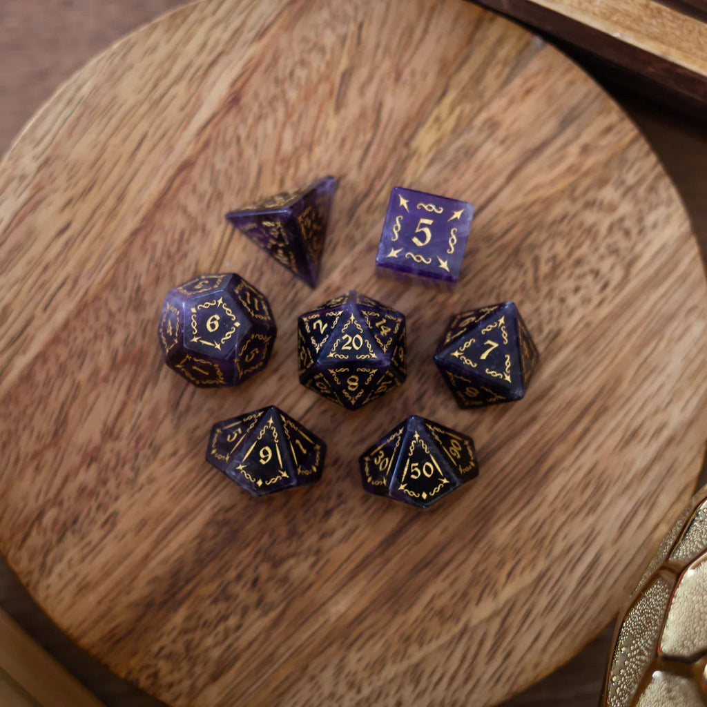 Vine Spike Gemstone Purple Amethyst DND Dice Set