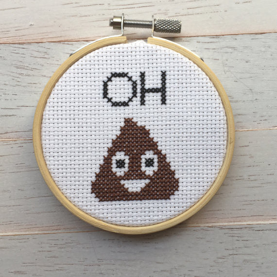 "Oh Poop!" Emoji Cross Stitch Kit - Beginner DIY Craft