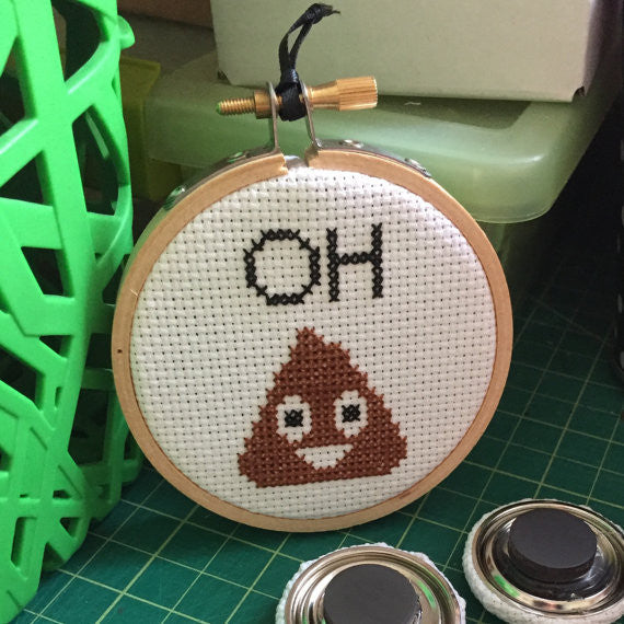 "Oh Poop!" Emoji Cross Stitch Kit - Beginner DIY Craft