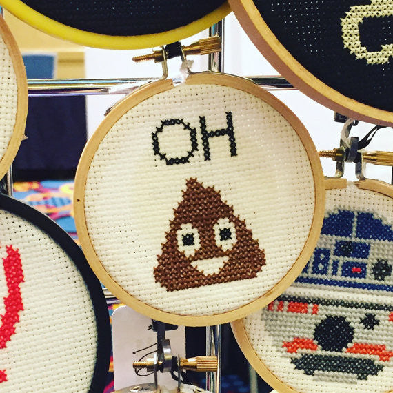 "Oh Poop!" Emoji Cross Stitch Kit - Beginner DIY Craft