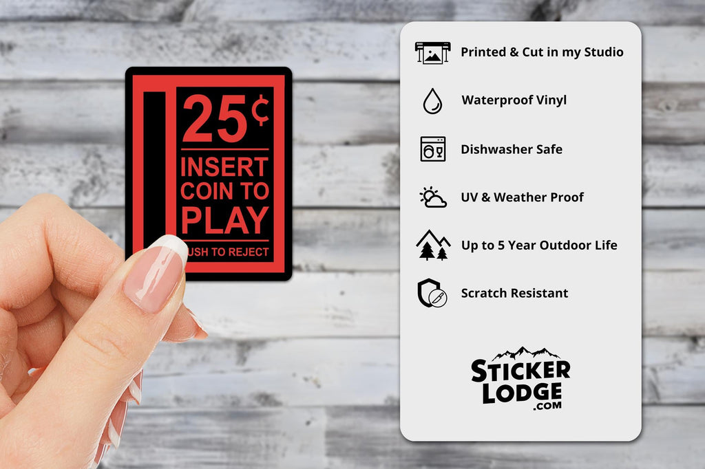 Retro Arcade 25 Cents Insert Coin Vinyl Sticker